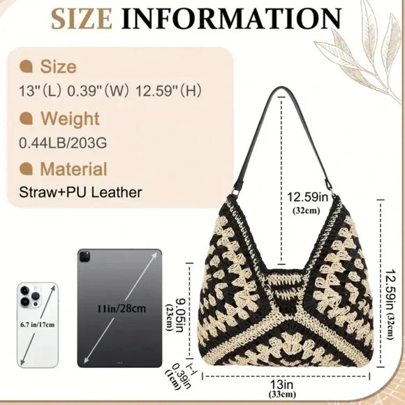 Boho Chic Vintage Straw Woven Hobo Bag - Picture 5 of 7